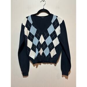 Brandi Melville John Galt blue argyle sweater v neck cropped preppy academia